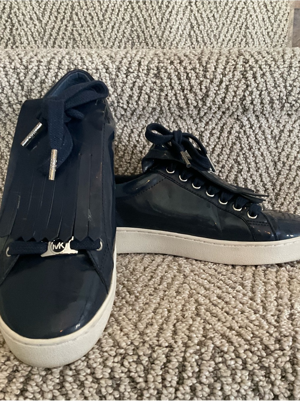 Michael Kors Navy Patent Kiltie Sneakers with Tassel